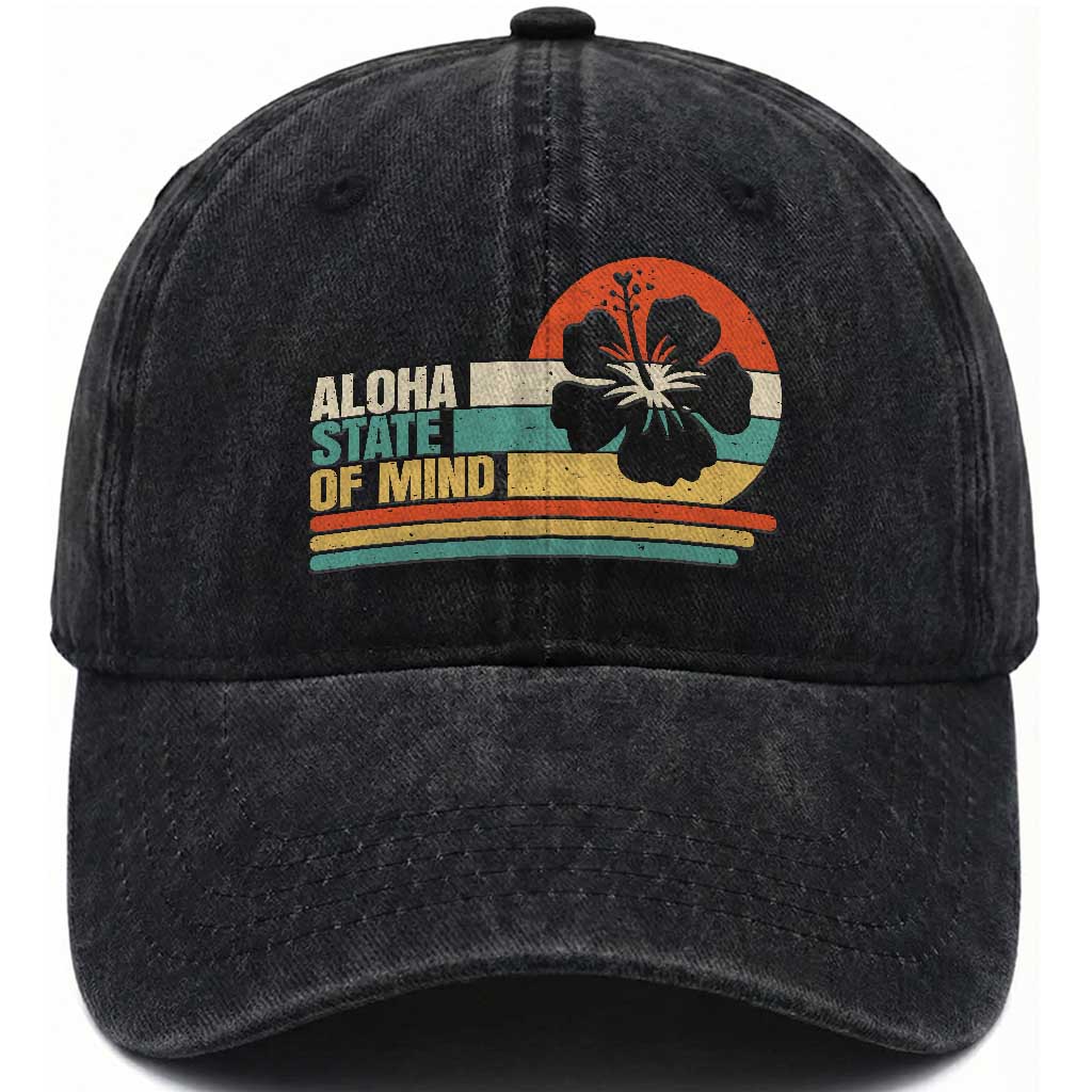 Aloha State Of Mind Washed Cotton Baseball Cap Tropical Hibiscus Floral TS14 Print Your Wear