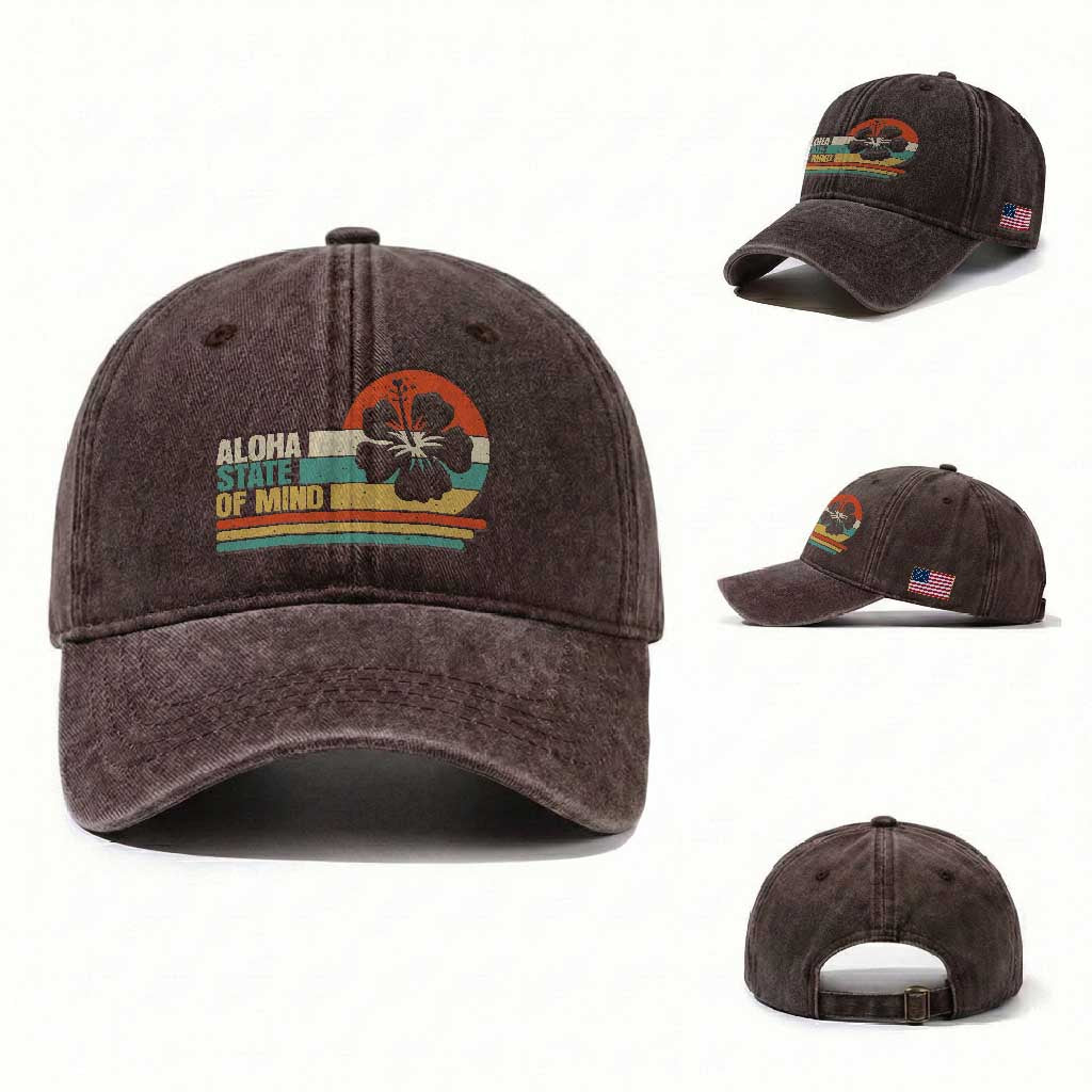 Aloha State Of Mind Washed Cotton Baseball Cap Tropical Hibiscus Floral TS14 Washed Cap Universal Fit Dark Brown Print Your Wear