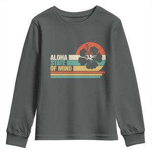 Aloha State Of Mind Youth Sweatshirt Tropical Hibiscus Floral TS14 Dark Heather Print Your Wear