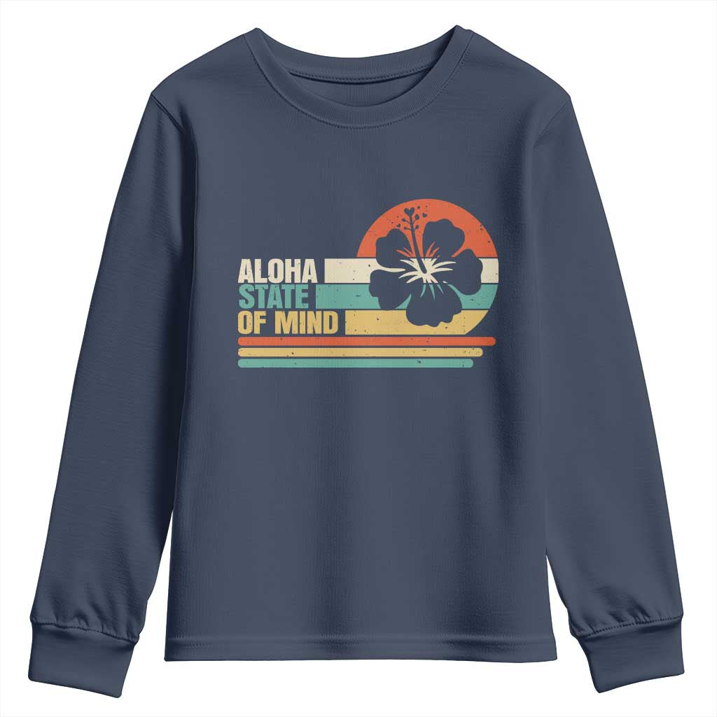 Aloha State Of Mind Youth Sweatshirt Tropical Hibiscus Floral TS14 Navy Print Your Wear