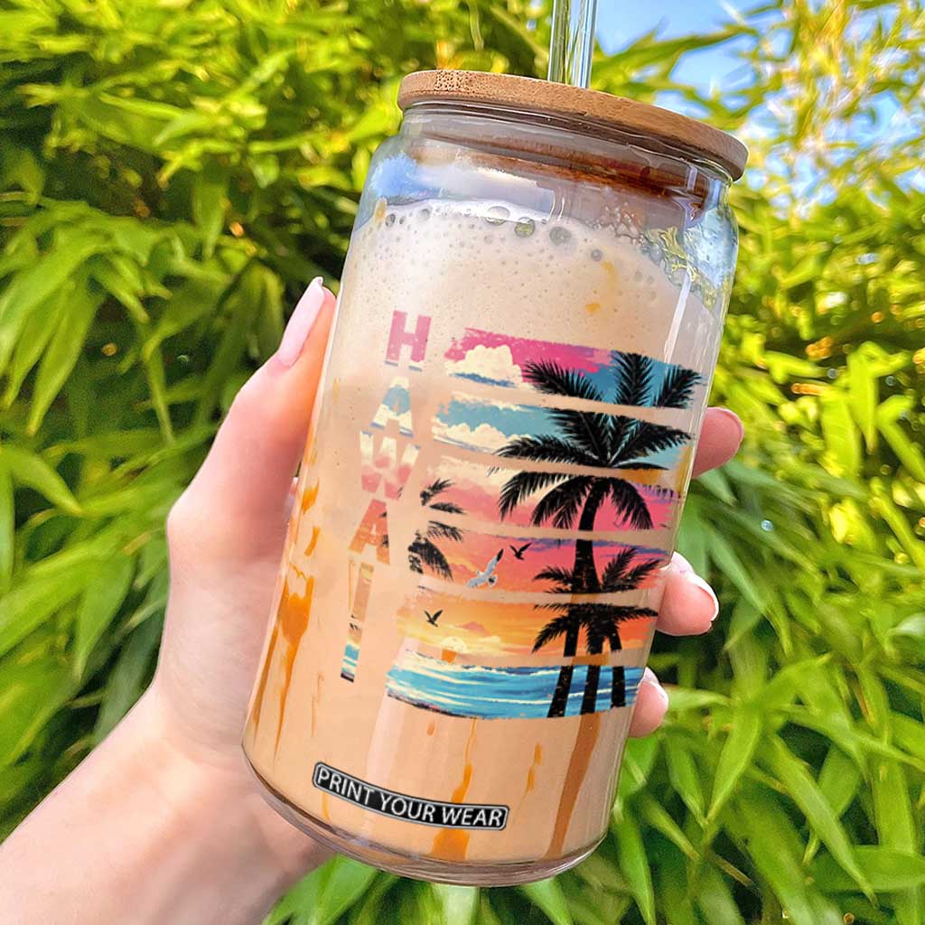 Vintage Hawaii Tropical Beach Vacation Glass Can TS14 Black Print Your Wear