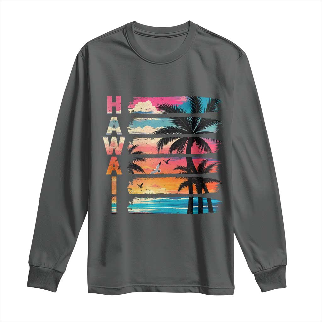 Vintage Hawaii Tropical Beach Vacation Long Sleeve Shirt TS14 Dark Heather Print Your Wear