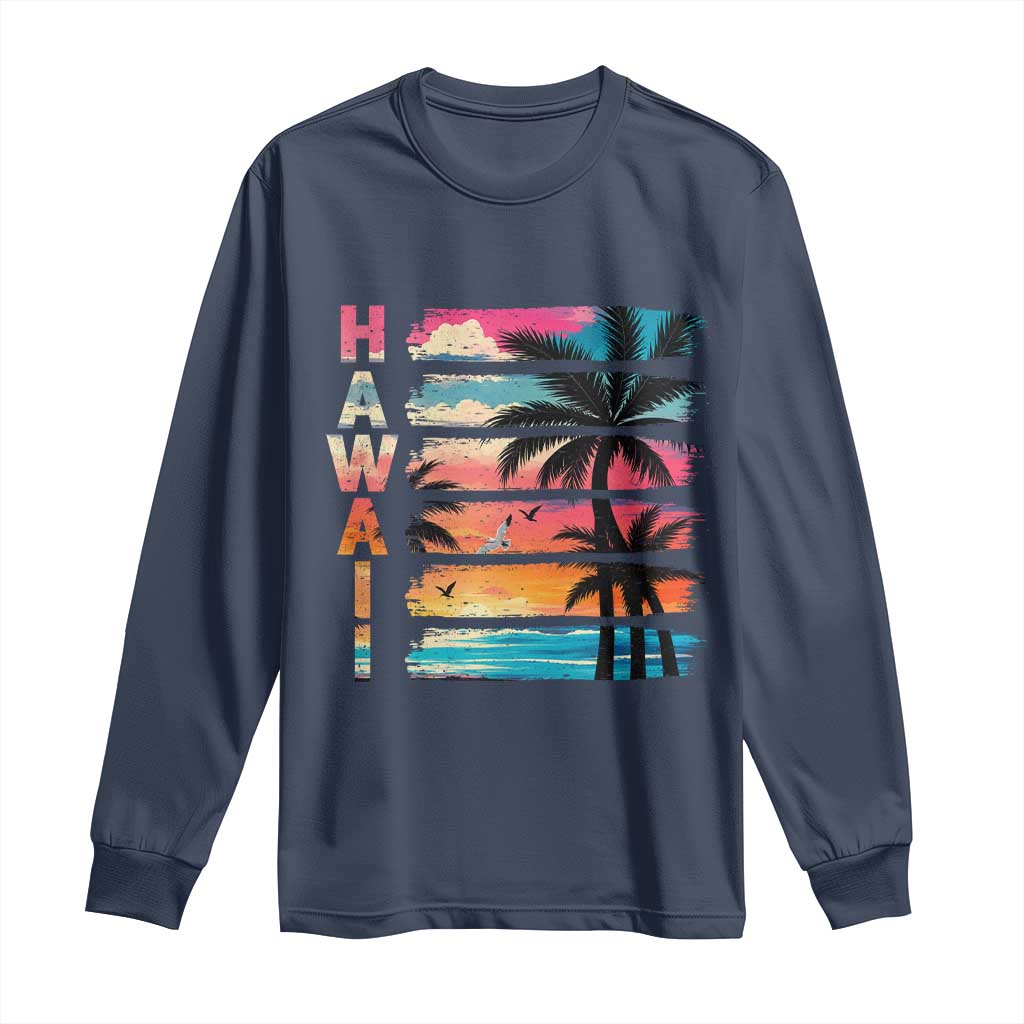 Vintage Hawaii Tropical Beach Vacation Long Sleeve Shirt TS14 Navy Print Your Wear