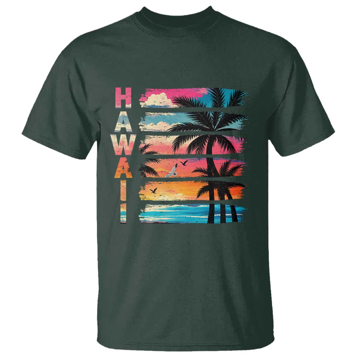 Vintage Hawaii Tropical Beach Vacation T Shirt TS14 Dark Forest Green Print Your Wear