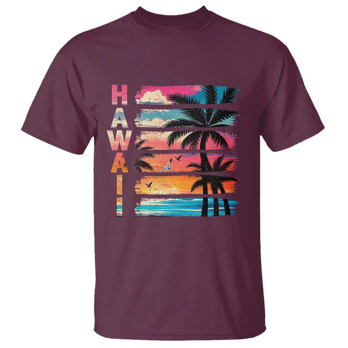 Vintage Hawaii Tropical Beach Vacation T Shirt TS14 Maroon Print Your Wear