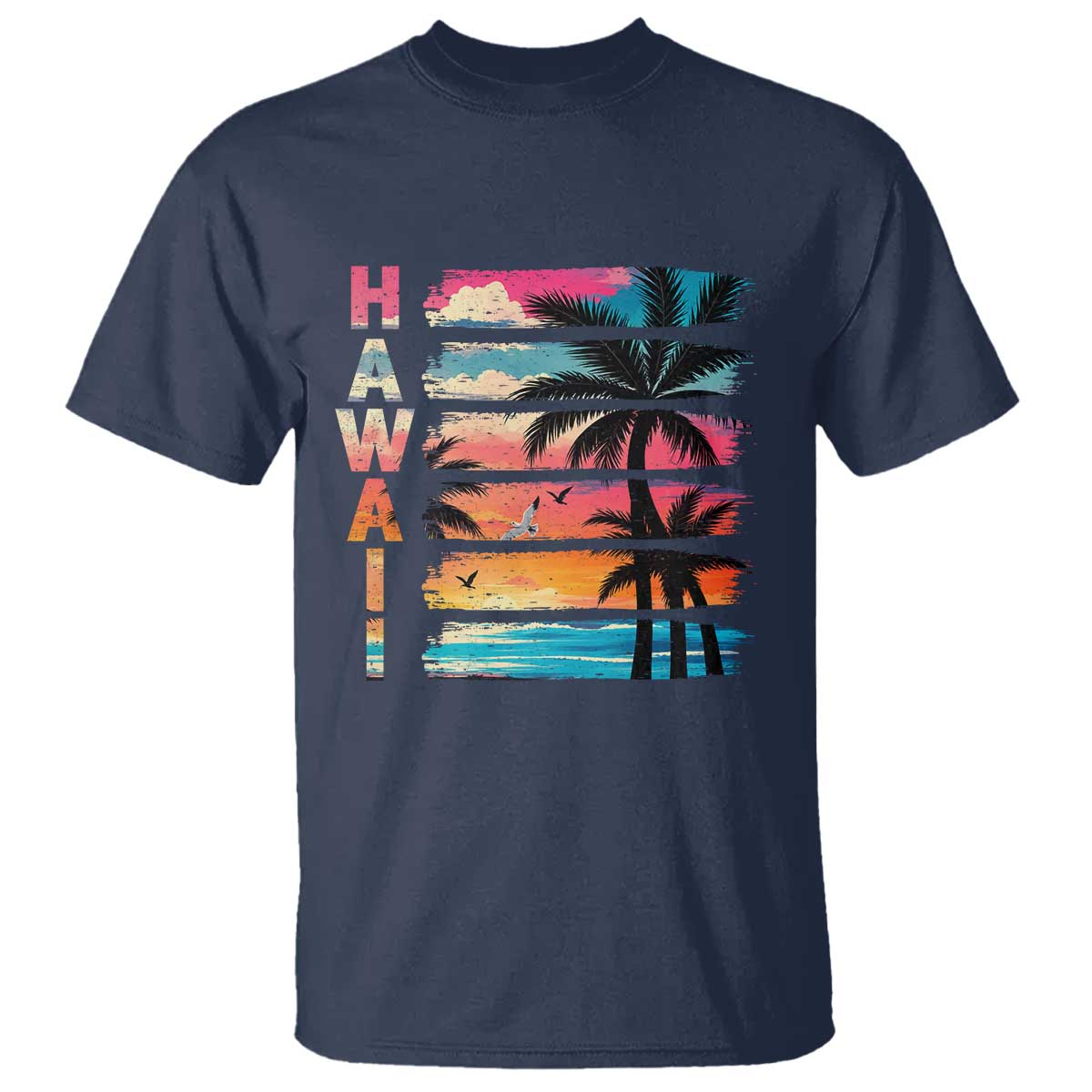Vintage Hawaii Tropical Beach Vacation T Shirt TS14 Navy Print Your Wear