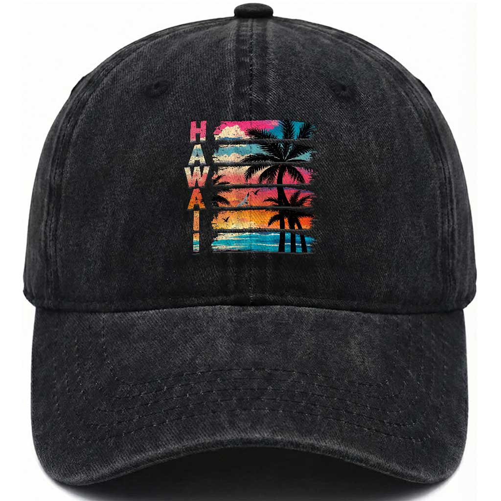 Vintage Hawaii Tropical Beach Vacation Washed Cotton Baseball Cap TS14 Print Your Wear