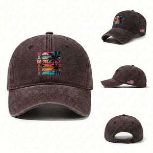 Vintage Hawaii Tropical Beach Vacation Washed Cotton Baseball Cap TS14 Washed Cap Universal Fit Dark Brown Print Your Wear
