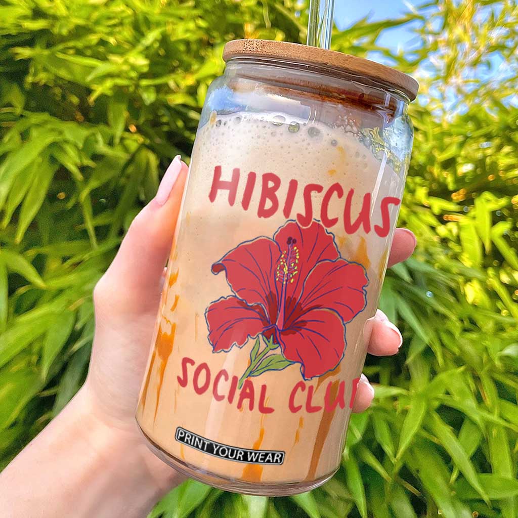 Hibiscus Flower Glass Can Aloha Hawaii Tropical Beach Vacation TS14 White Print Your Wear