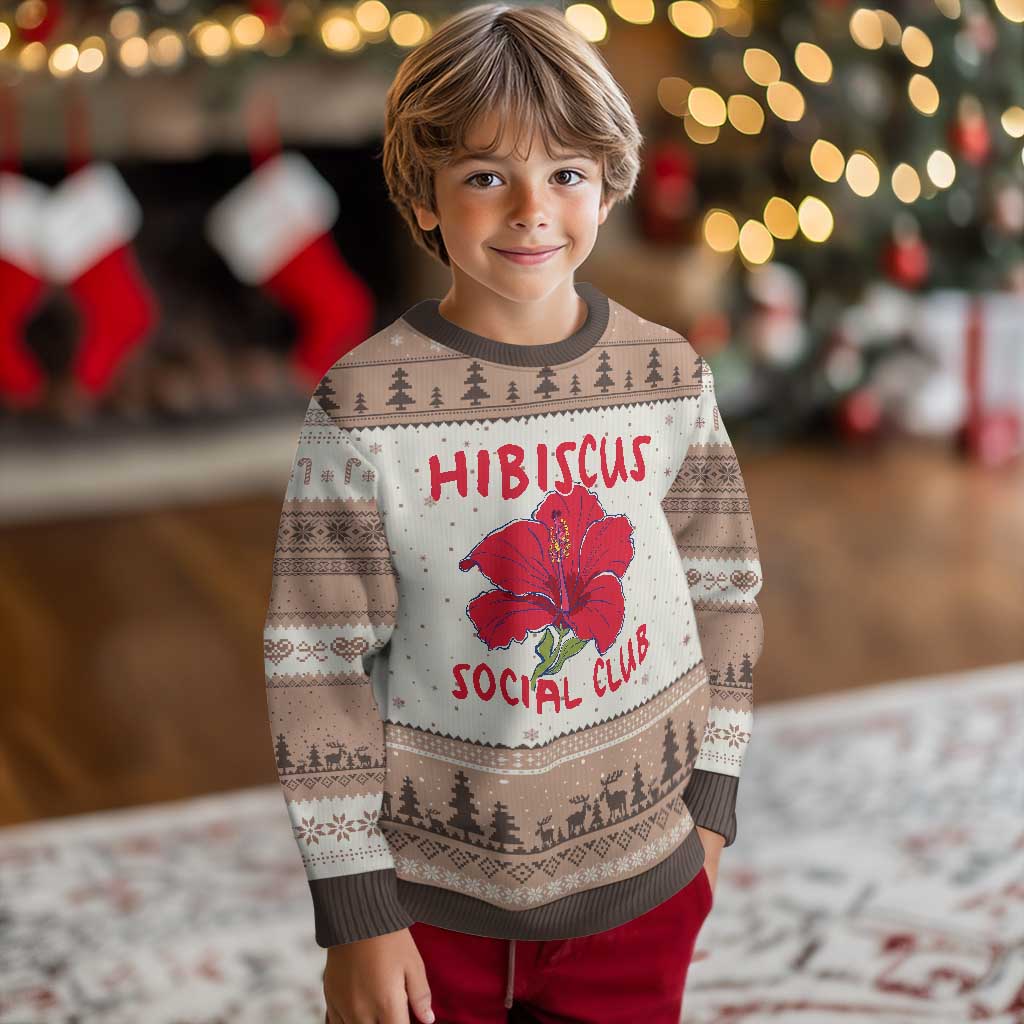 Hibiscus Flower Ugly Christmas Sweater Aloha Hawaii Tropical Beach Vacation TS14 Mocha Mousse Print Your Wear