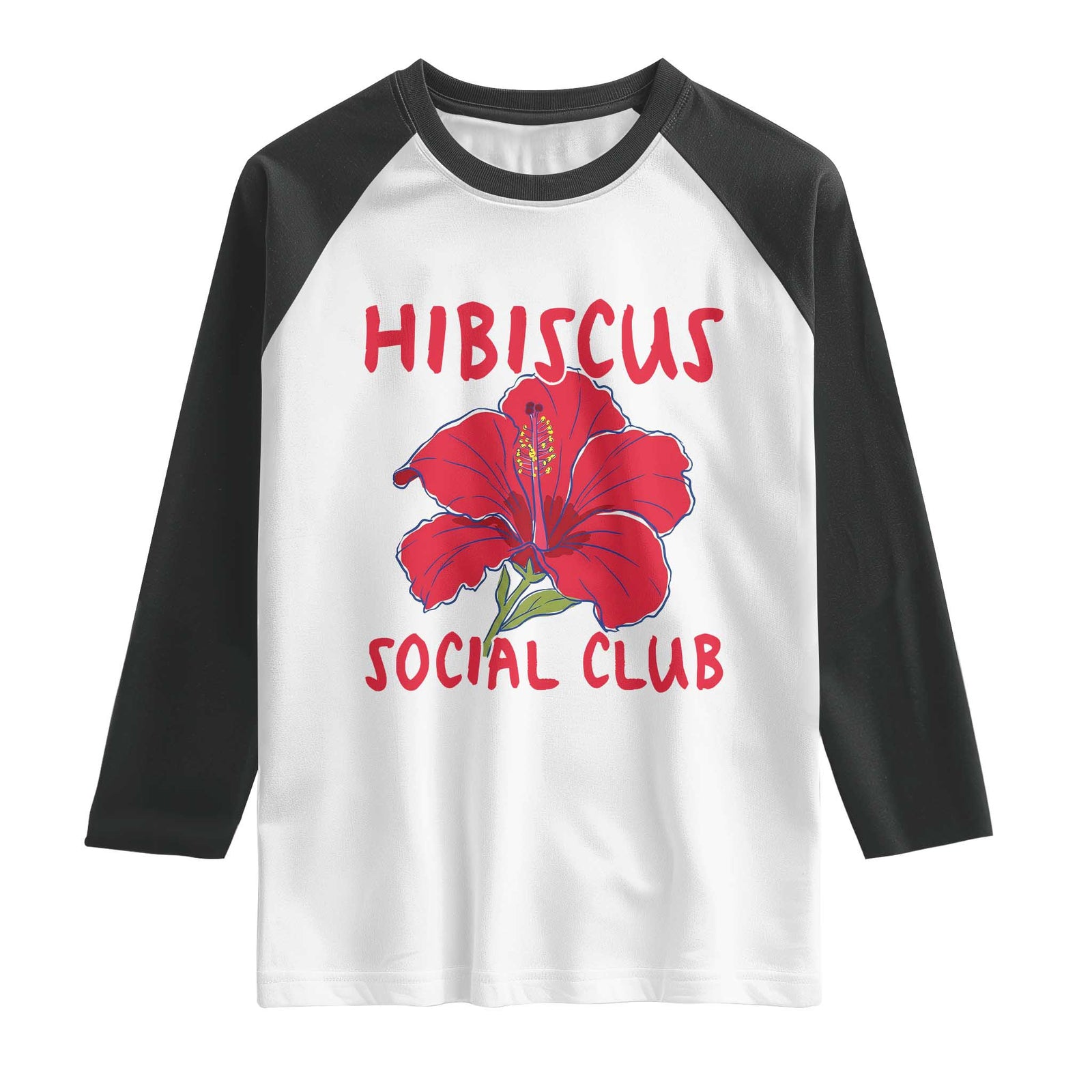 Hibiscus Flower Raglan Shirt Aloha Hawaii Tropical Beach Vacation TS14 White Black Print Your Wear