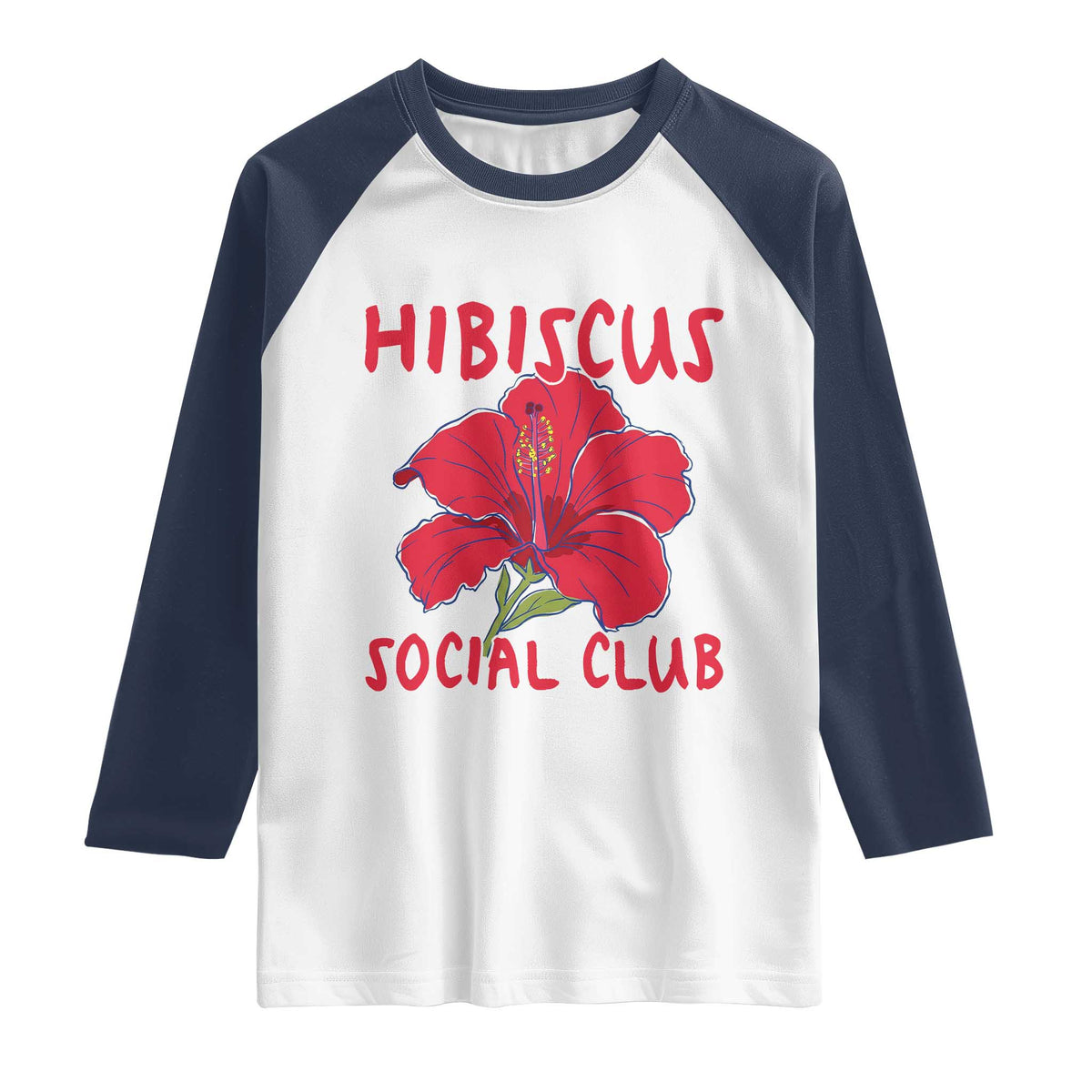 Hibiscus Flower Raglan Shirt Aloha Hawaii Tropical Beach Vacation TS14 White Navy Print Your Wear