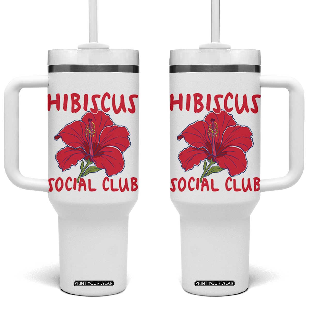 Hibiscus Flower Tumbler With Handle Aloha Hawaii Tropical Beach Vacation TS14 One Size: 40 oz White Print Your Wear
