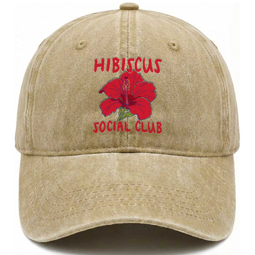 Hibiscus Flower Washed Cotton Baseball Cap Aloha Hawaii Tropical Beach Vacation TS14 Print Your Wear