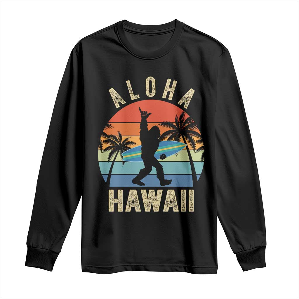Funny Bigfoot Aloha Hawaiian Surfing Long Sleeve Shirt Tropical Beach Surfer Gift TS14 Black Print Your Wear
