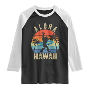 Funny Bigfoot Aloha Hawaiian Surfing Raglan Shirt Tropical Beach Surfer Gift TS14 Black White Print Your Wear