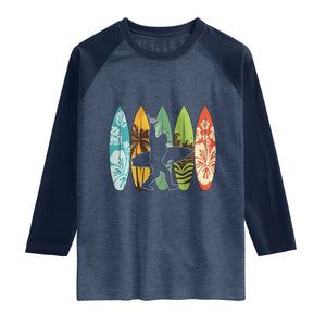 Funny Bigfoot Aloha Hawaiian Surfing Tropical Beach Surfer Raglan Shirt TS14 Heather Denim Navy Print Your Wear