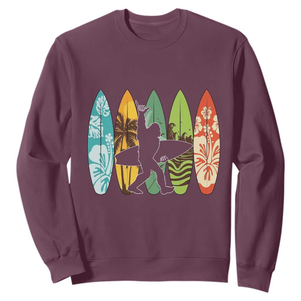 Funny Bigfoot Aloha Hawaiian Surfing Tropical Beach Surfer Sweatshirt TS14 Maroon Print Your Wear