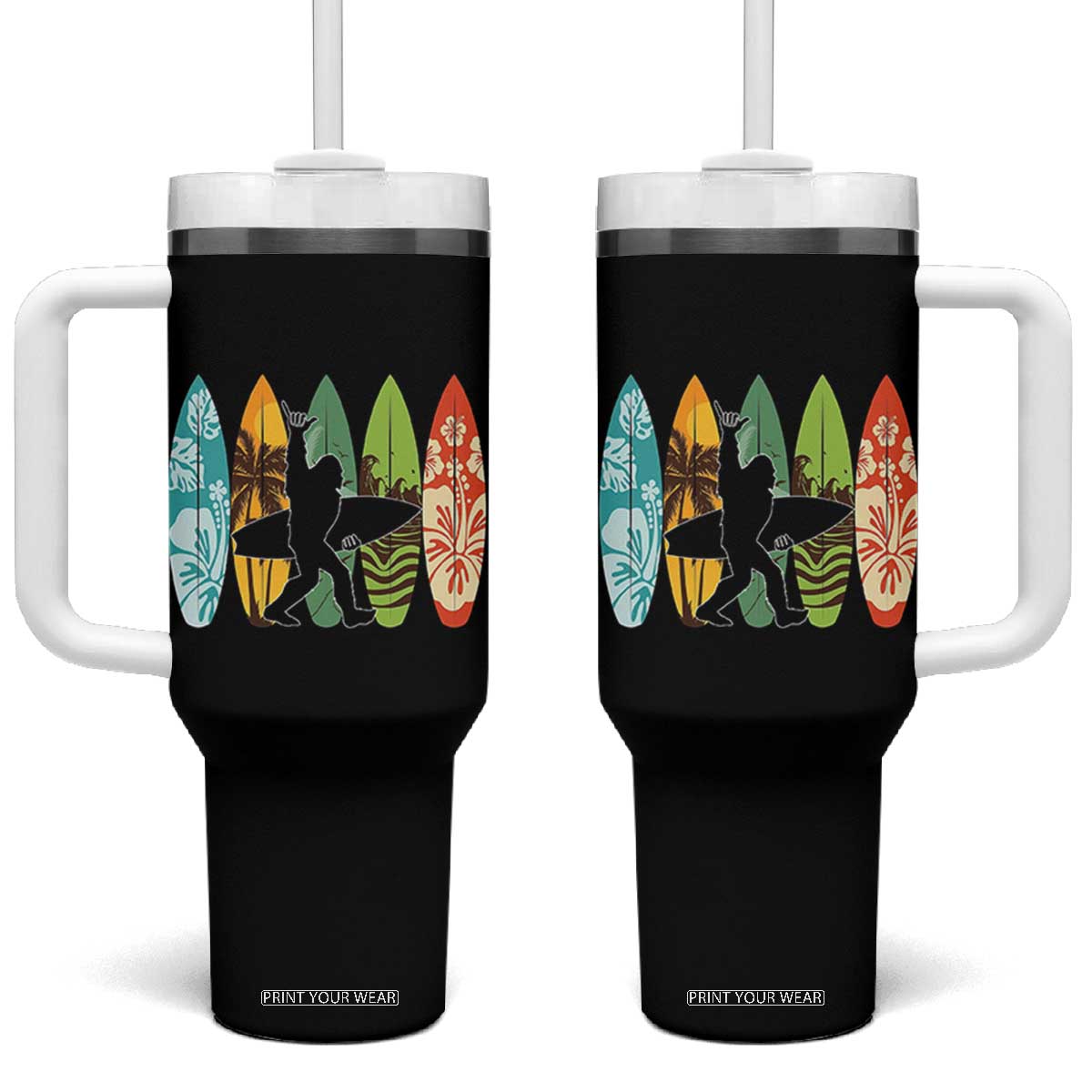 Funny Bigfoot Aloha Hawaiian Surfing Tropical Beach Surfer Tumbler With Handle TS14 One Size: 40 oz Black Print Your Wear