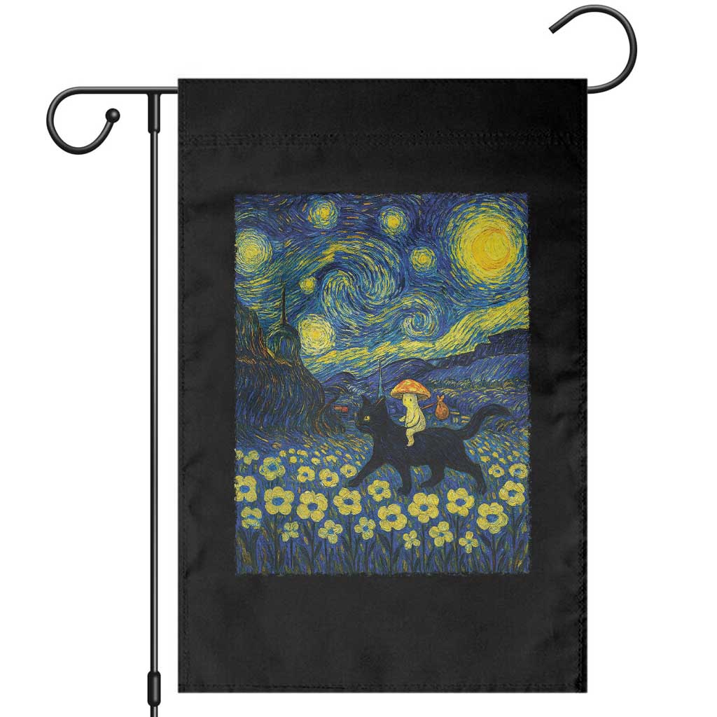 Cute Cottagcore Cat Mushroom Garden Flag Starry Night Fungi Mycology Lover TS14 Black Print Your Wear