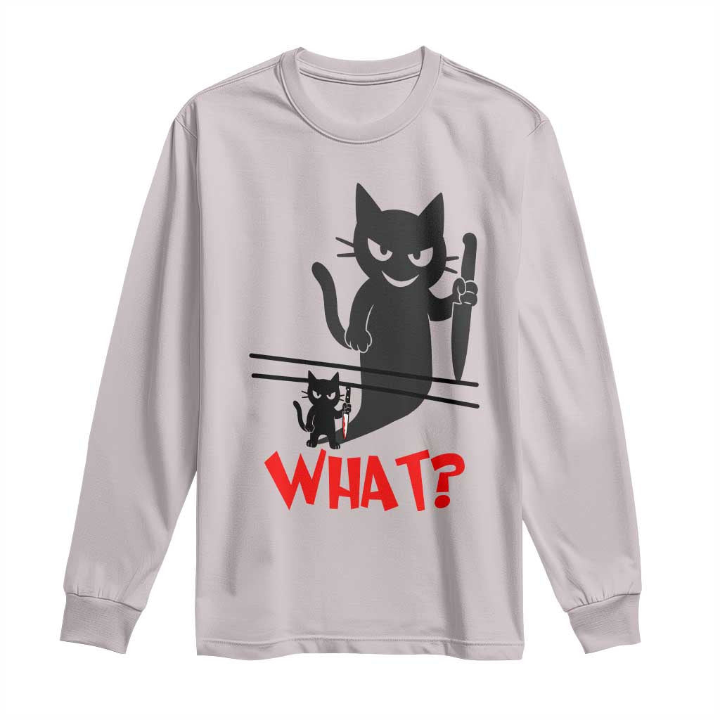 Murder Cat What Long Sleeve Shirt Funny Black Kitty Holding Knife Meme TS14 Ice Gray Print Your Wear