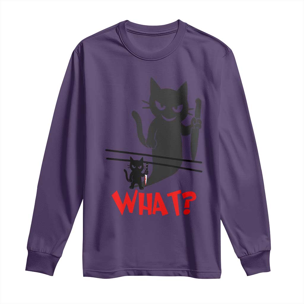 Murder Cat What Long Sleeve Shirt Funny Black Kitty Holding Knife Meme TS14 Purple Print Your Wear