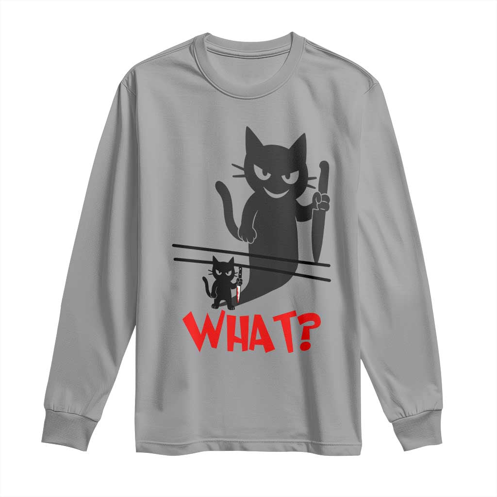 Murder Cat What Long Sleeve Shirt Funny Black Kitty Holding Knife Meme TS14 Sport Gray Print Your Wear