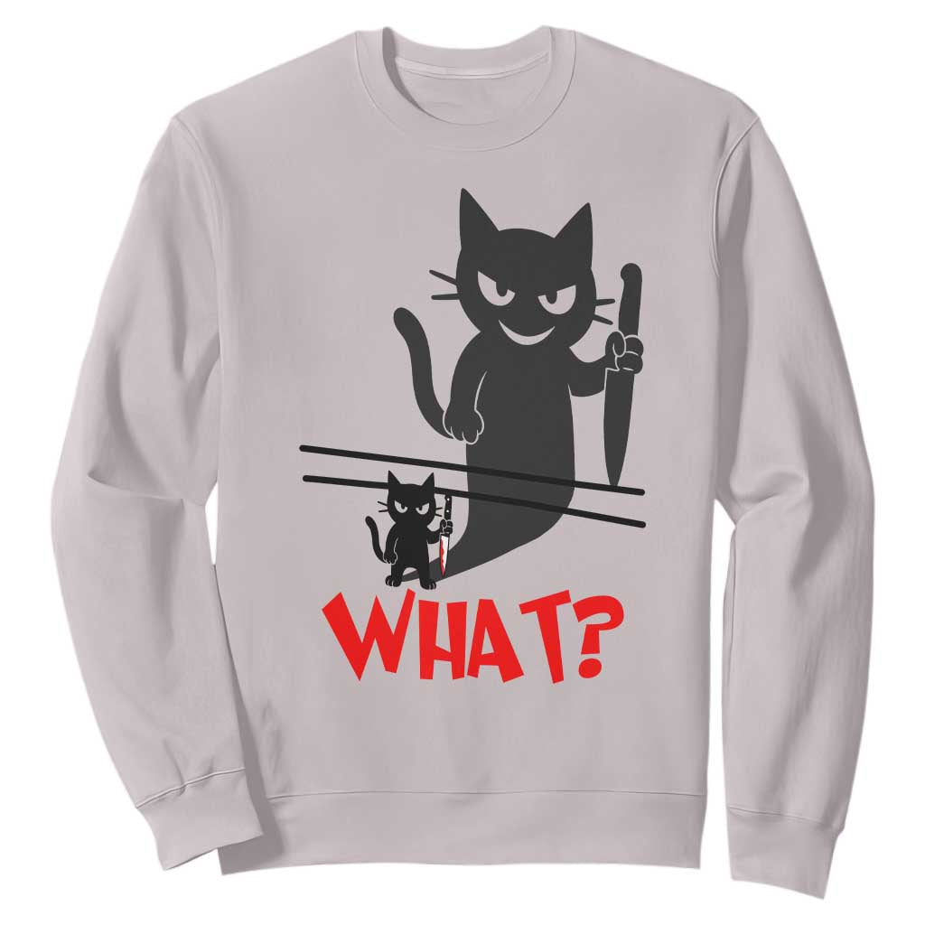Murder Cat What Sweatshirt Funny Black Kitty Holding Knife Meme TS14 Ice Gray Print Your Wear