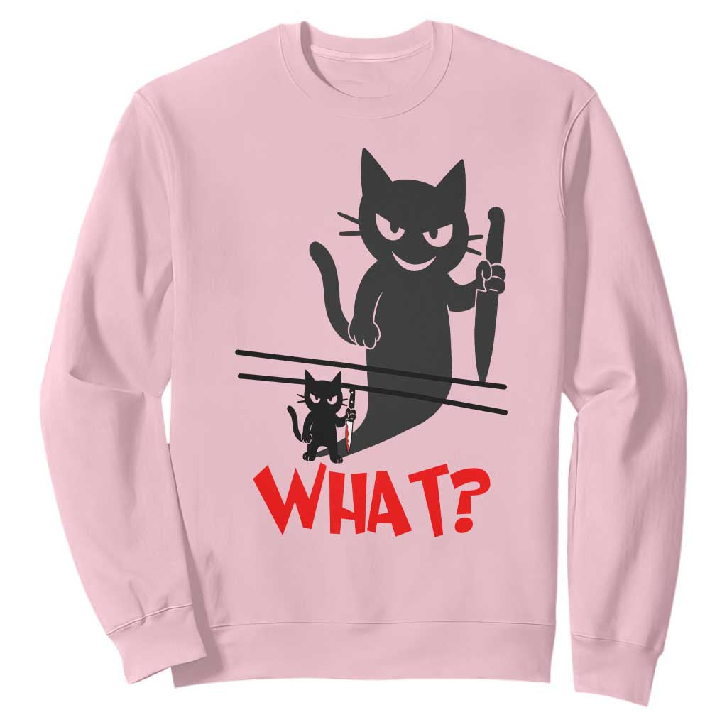 Murder Cat What Sweatshirt Funny Black Kitty Holding Knife Meme TS14 Light Pink Print Your Wear