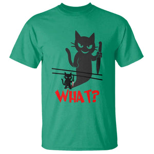 Murder Cat What T Shirt Funny Black Kitty Holding Knife Meme TS14 Irish Green Print Your Wear