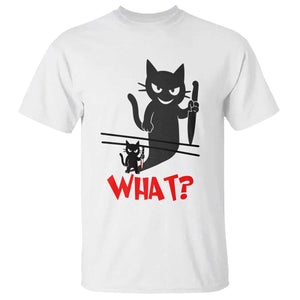 Murder Cat What T Shirt Funny Black Kitty Holding Knife Meme TS14 White Print Your Wear