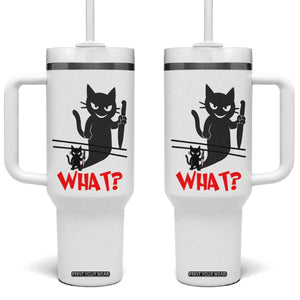 Murder Cat What Tumbler With Handle Funny Black Kitty Holding Knife Meme TS14 One Size: 40 oz White Print Your Wear