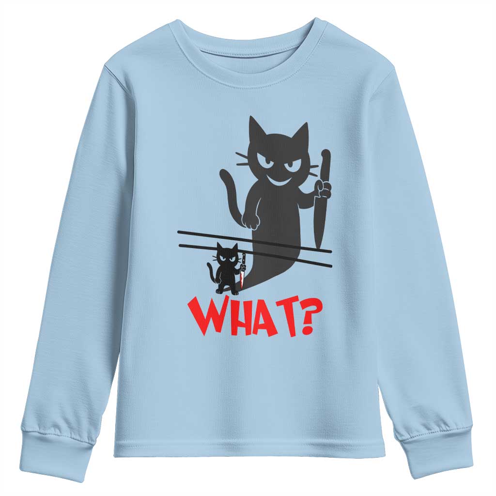 Murder Cat What Youth Sweatshirt Funny Black Kitty Holding Knife Meme TS14 Light Blue Print Your Wear