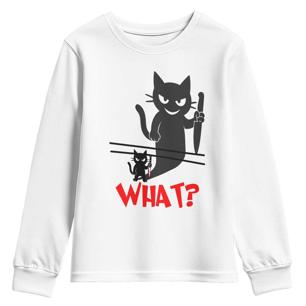 Murder Cat What Youth Sweatshirt Funny Black Kitty Holding Knife Meme TS14 White Print Your Wear