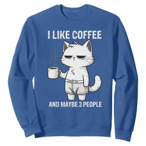 I Like Coffee And Maybe Three People Sweatshirt Funny Cat Coffee Lover TS14 Royal Blue Print Your Wear