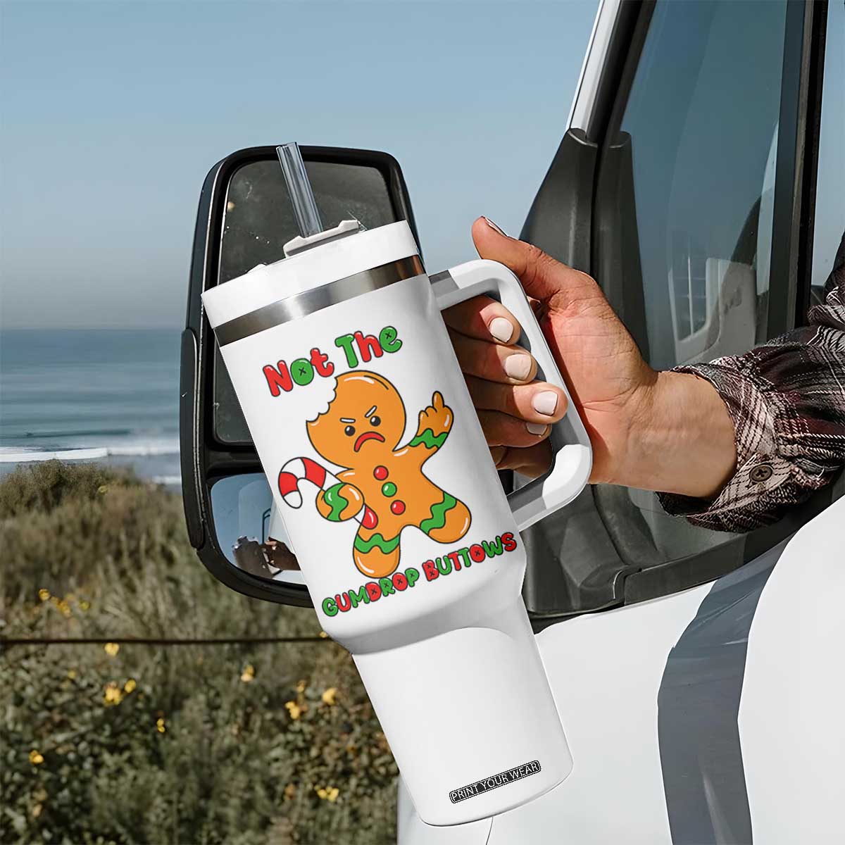 Not The Gumdrop Buttows Tumbler With Handle Funny Christmas Gingerbread Man Meme TS14 Print Your Wear