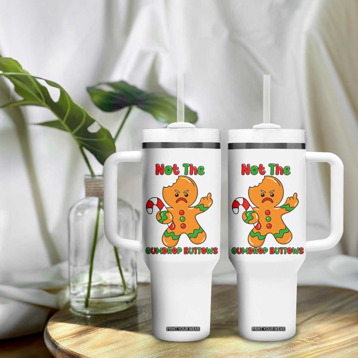 Not The Gumdrop Buttows Tumbler With Handle Funny Christmas Gingerbread Man Meme TS14 Print Your Wear