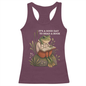 Cute Frog Reading Racerback Tank Top It Is A Good Day To Read A Book TS14 Maroon Print Your Wear