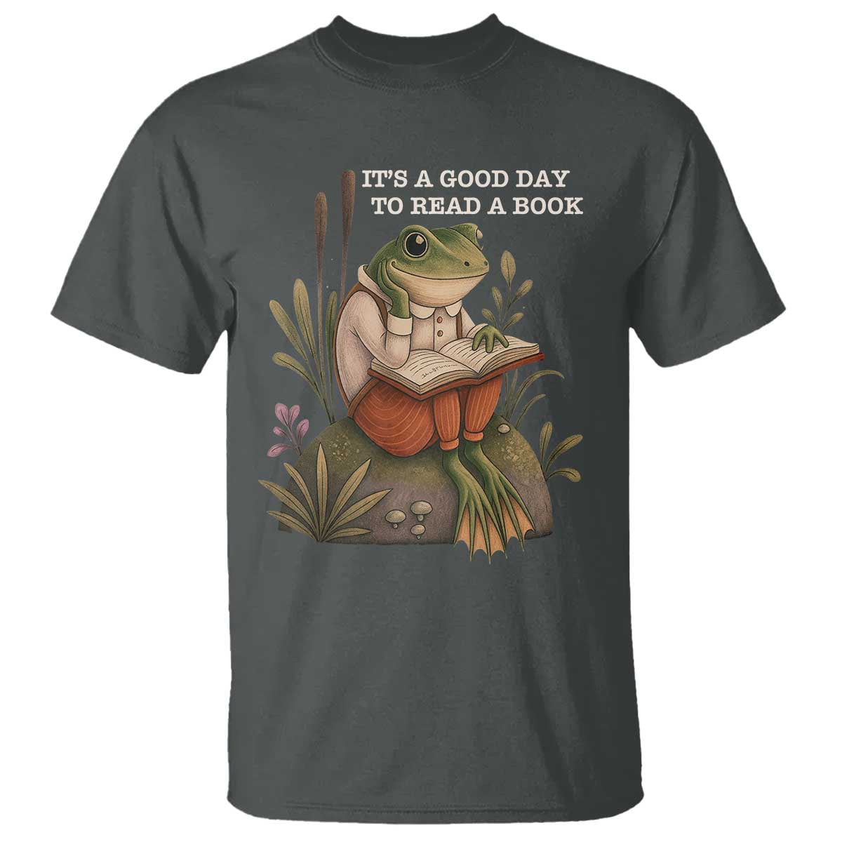 Cute Frog Reading T Shirt It Is A Good Day To Read A Book TS14 Dark Heather Print Your Wear