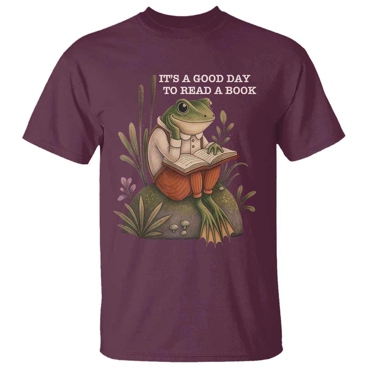 Cute Frog Reading T Shirt It Is A Good Day To Read A Book TS14 Maroon Print Your Wear