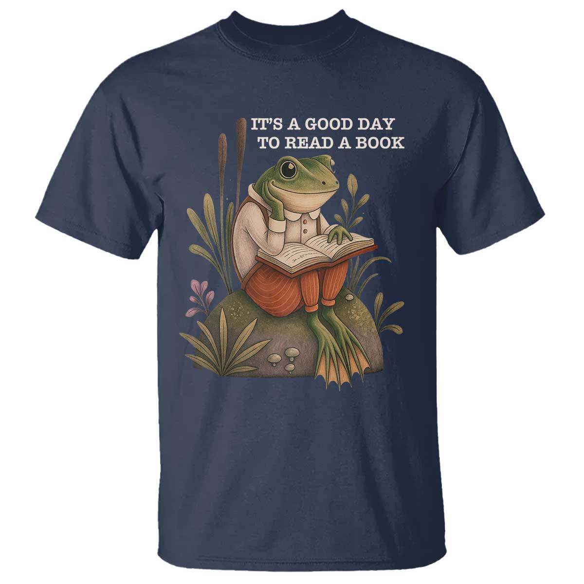 Cute Frog Reading T Shirt It Is A Good Day To Read A Book TS14 Navy Print Your Wear