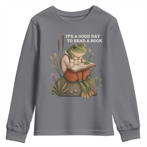Cute Frog Reading Youth Sweatshirt It Is A Good Day To Read A Book TS14 Charcoal Print Your Wear