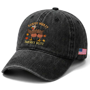 Funny Turkey Thanksgiving Washed Cotton Baseball Cap Guess What Twerky Butt TS14 Print Your Wear