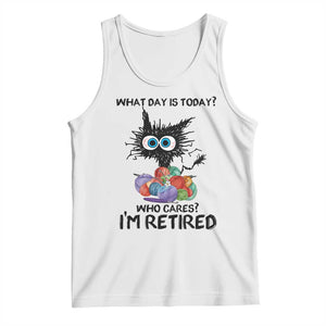 Funny Retired Cat Crochet Tank Top What Day Is Today Who Cares I Am Retired TS14 White Print Your Wear