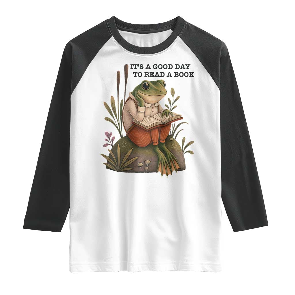 Frog Classic Books Raglan Shirt It Is A Good Day To Read A Book TS14 White Black Print Your Wear