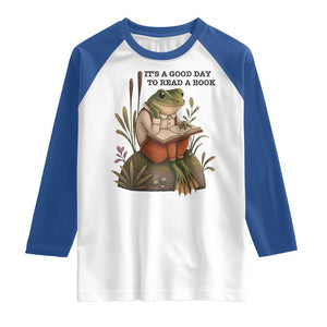 Frog Classic Books Raglan Shirt It Is A Good Day To Read A Book TS14 White Royal Print Your Wear