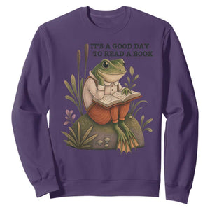 Frog Classic Books Sweatshirt It Is A Good Day To Read A Book TS14 Purple Print Your Wear