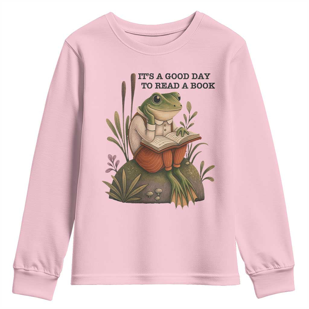 Frog Classic Books Youth Sweatshirt It Is A Good Day To Read A Book TS14 Light Pink Print Your Wear