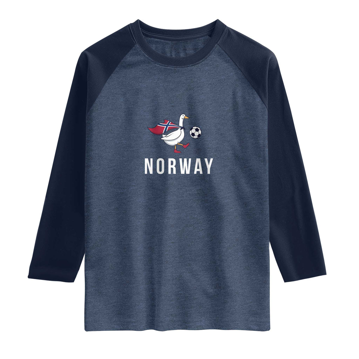 Norway Football Raglan Shirt Silly Goose Soccer Fan Support TS14 Heather Denim Navy Print Your Wear