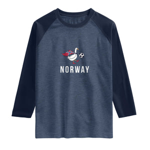 Norway Football Raglan Shirt Silly Goose Soccer Fan Support TS14 Heather Denim Navy Print Your Wear